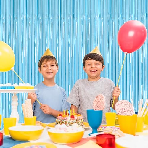 Miniatura 4 de Paquete de 2 cortinas de flecos de oropel pastel de 6.4 x 6.6 pies, decoraciones de fiesta azules para celebración de vacaciones, despedidas de