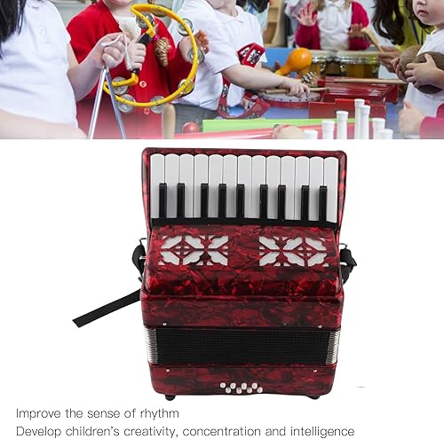 Miniatura 6 de Acordeón de 22 teclas, 8 bajos, acordeón, instrumento musical educativo profesional con correa retráctil para principiantes y estudiantes, 12.4 x