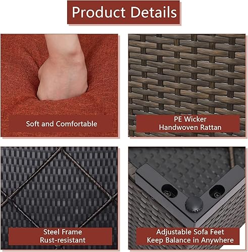 Miniatura 6 de KINTNESS Juego de 2 muebles de patio para exteriores, sofá biplaza de mimbre, sillas de conversación, cojines gruesos, muebles de ratán