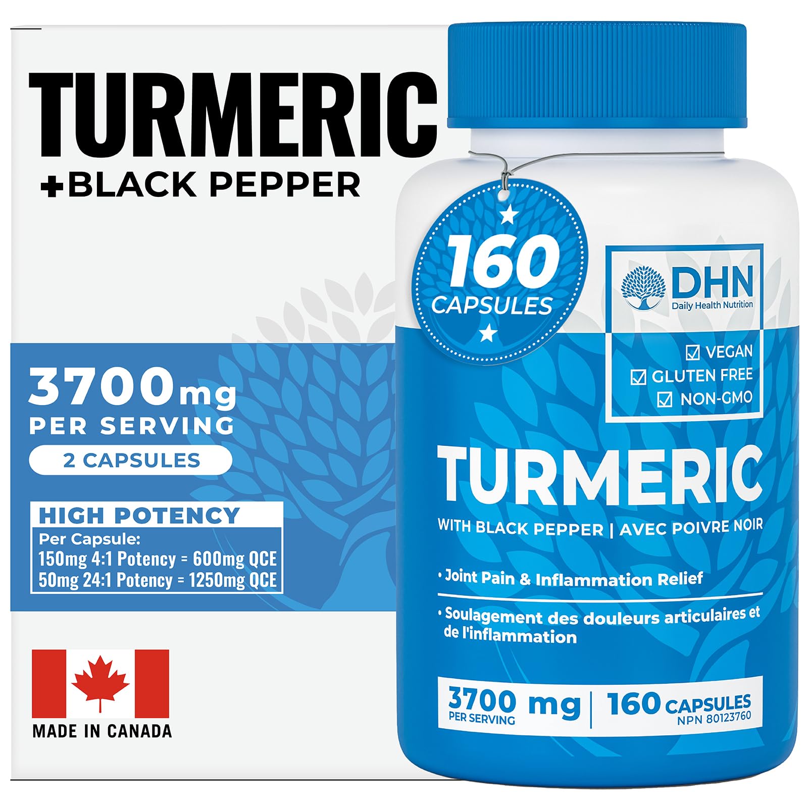Turmeric Supplement for Inflammation with Black Pepper | Concentrated Turmeric Curcumin Extract | Natural Anti-Inflammatory & Joint Pain Relief | 3rd Party Tested | Canadian Made, Quality Assured