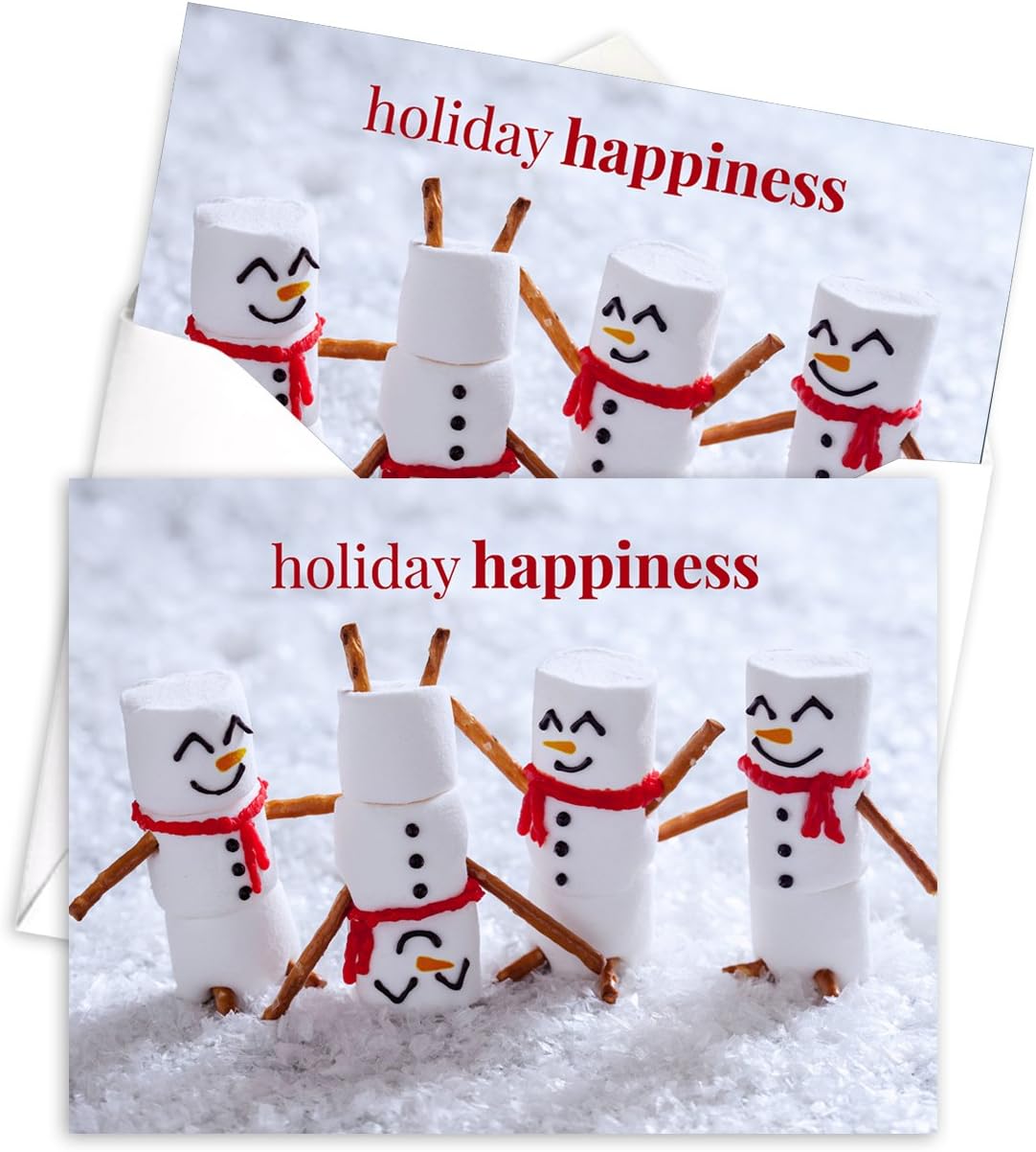 Canopy Street Marshmallow Snowmen Holiday Card Pack / 25 Seasonal Greeting Cards Including Envelopes/Whimsical Winter Happiness Food Design And Joyful Wishes Note