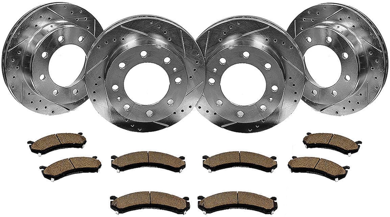 Front and Rear Brake Rotors & Ceramic Brake Pads replacement for 2001-2010 Chevy Silverado GMC Sierra 2500 3500 HD