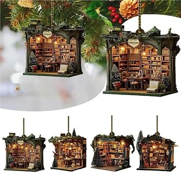 Christmas Bookstore Ornament Acrylic Book Stacked Hanging Decoration Xmas Tree Pendant Bookgift For Holiday Tree Home Decor(D)
