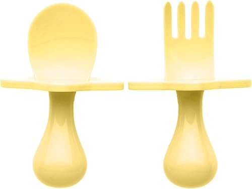 Nooli Utensilios para bebés, cubiertos para bebé, tenedor para bebé, sin ftalatos BPA, apto para lavavajillas y esterilizador, color amarillo