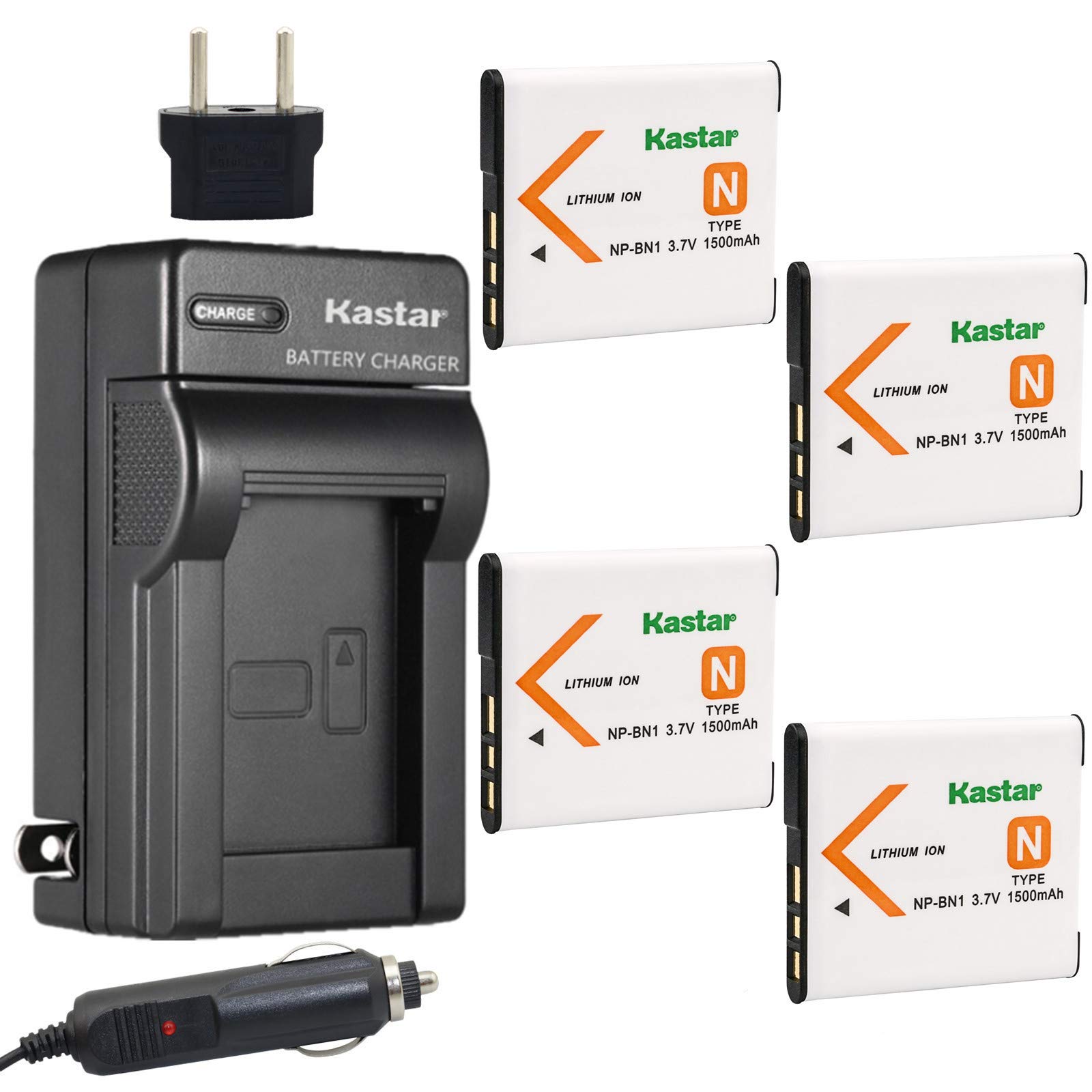 Kastar 4X Battery + Charger Replacement for Sony NP-BN1 DSC-QX10 DSC-QX30 DSC-QX100 DSC-TF1 DSC-TX10 DSC-TX20 DSC-TX30 DSC-W530 DSC-W570 DSC-W650
