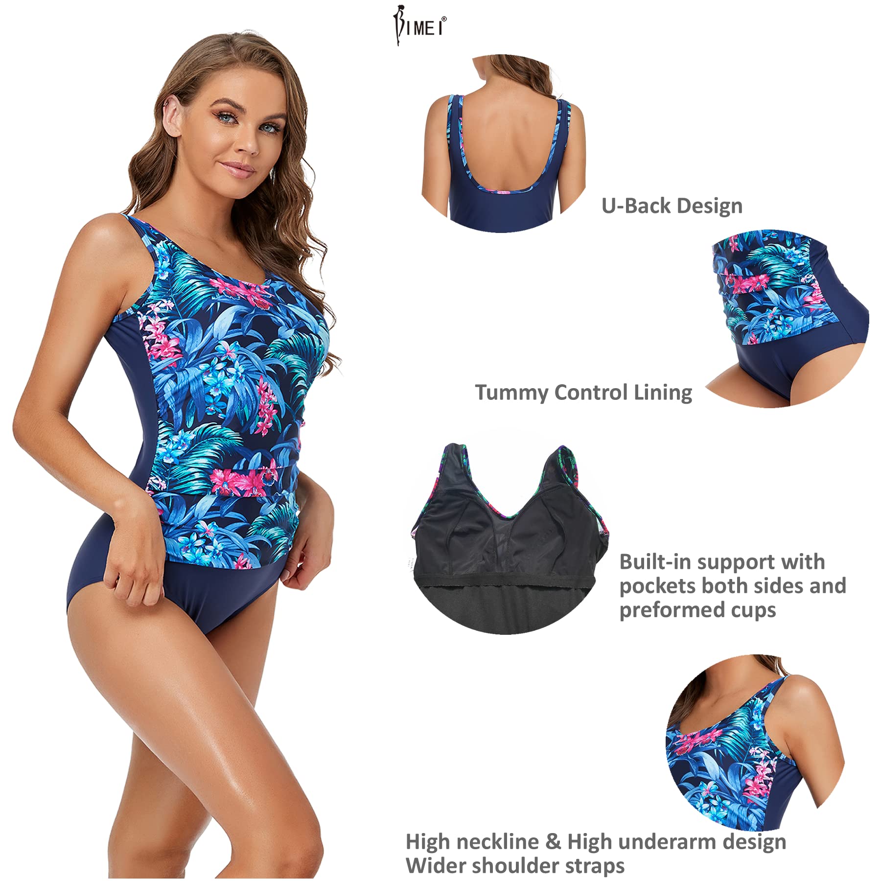 BIMEI Maillot de bain à poches pour mastectomie en silicone pour faux sein, cancer du sein, femme 125
