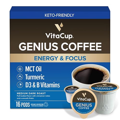 VitaCup Genius Keto Medium Dark Roast USDA Organic Coffee Pods,