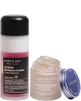 Mary&May Vegan Blackberry Complex Cream Essence + Vegan Calendula Peptide Ageless Sleeping Mask Bundle