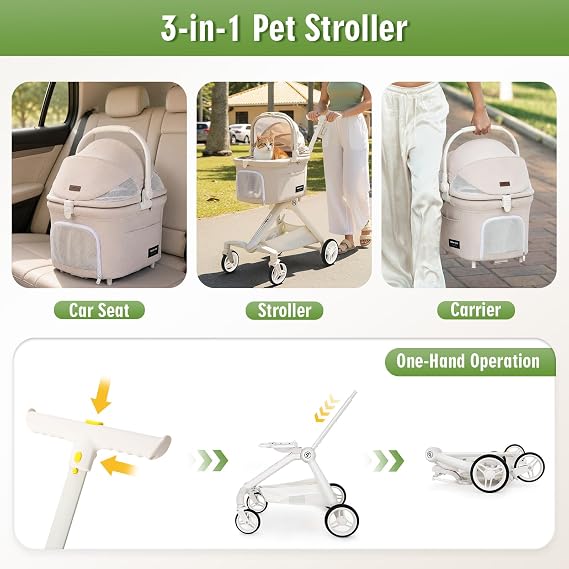 TT Pet Stroller for Small Dog & Cats (Beige)