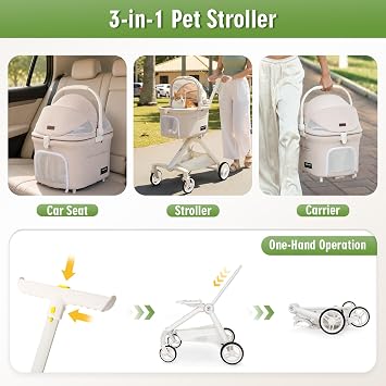 TT Pet Stroller for Small Dog & Cats (Beige)