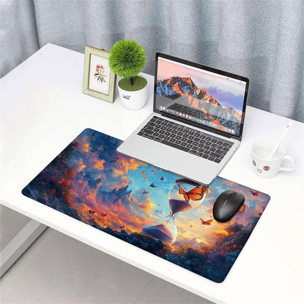 Podkładka pod mysz XXL kolorowa podkładka pod mysz biurowa akcesoria do klawiatury podkładka pod mysz rozszerzona klepsydra szeroka mata do gier 1400 x 600 x 3 mm z gumową podstawą, przeszyte
