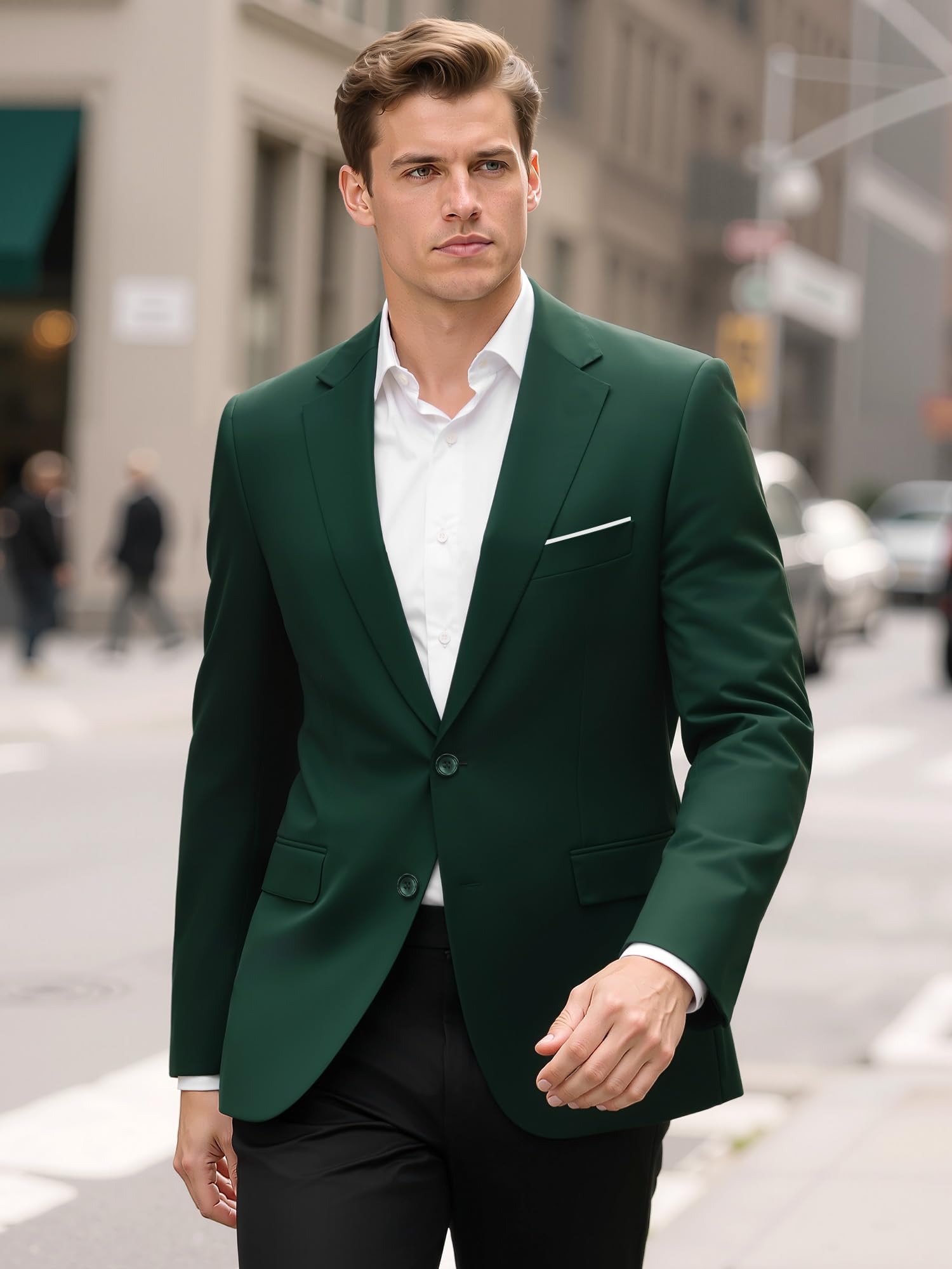 Blazer Homme Slim Fit 2 Boutons Chic et Élégant Veste de Costume Décontracté Légère pour Business et Mariage à Revers Étagés