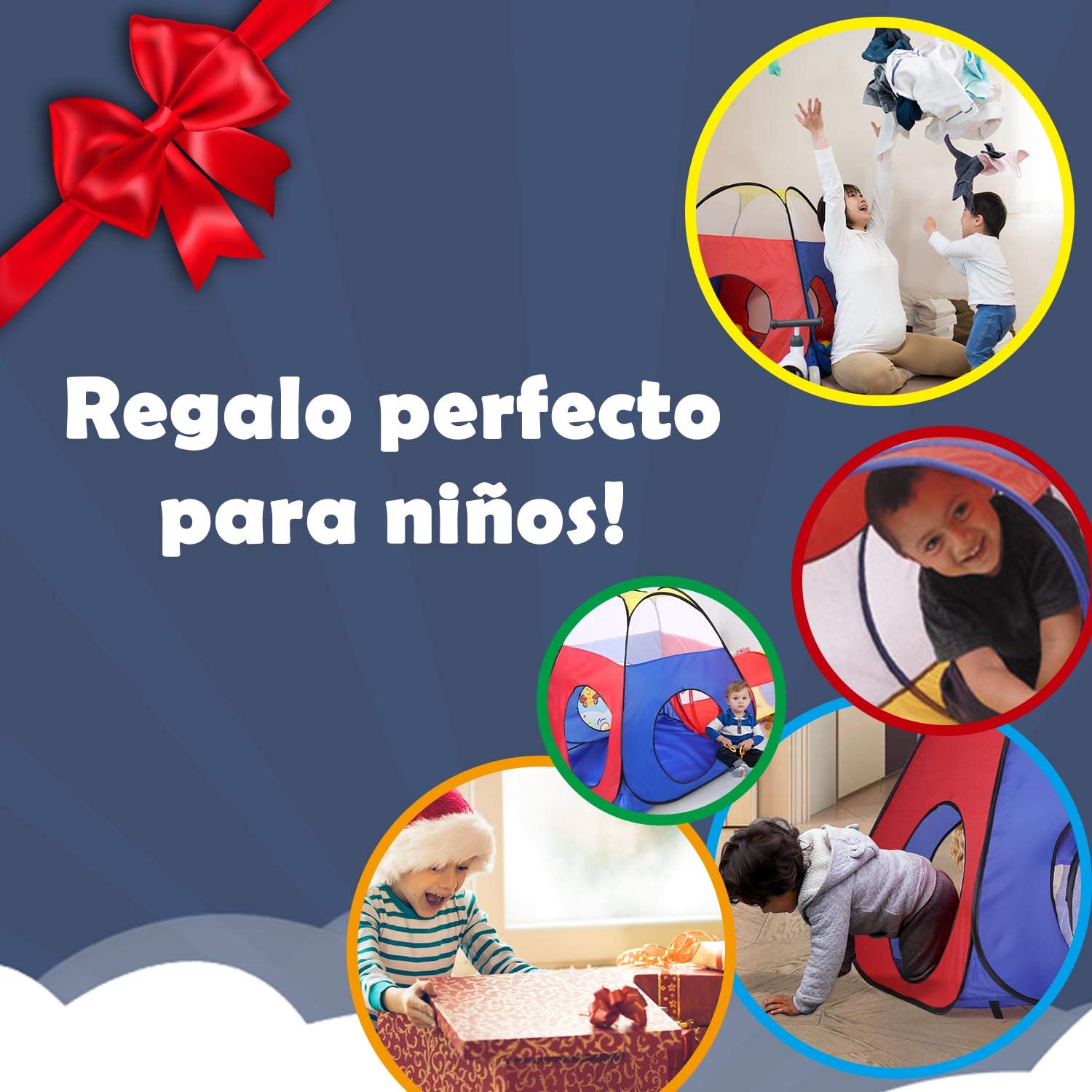 Opret Tienda Campaña Infantile 4 en 1 Pop-up Casita Infantil con Tunel Parque Infantile Plegable para Jardín y Casa, Regalo de Cumpleaños para Niños