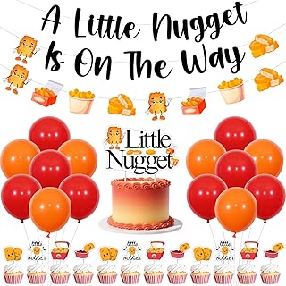 Cheereveal Chicken Nugget Baby Shower Decorations, A Little Nugget is on the Way Banner, Fried Chicken Garland Cake Topper Cupcake Picks, Fast Food Themed Baby Shower Gender Reveal Bday Party Supplies