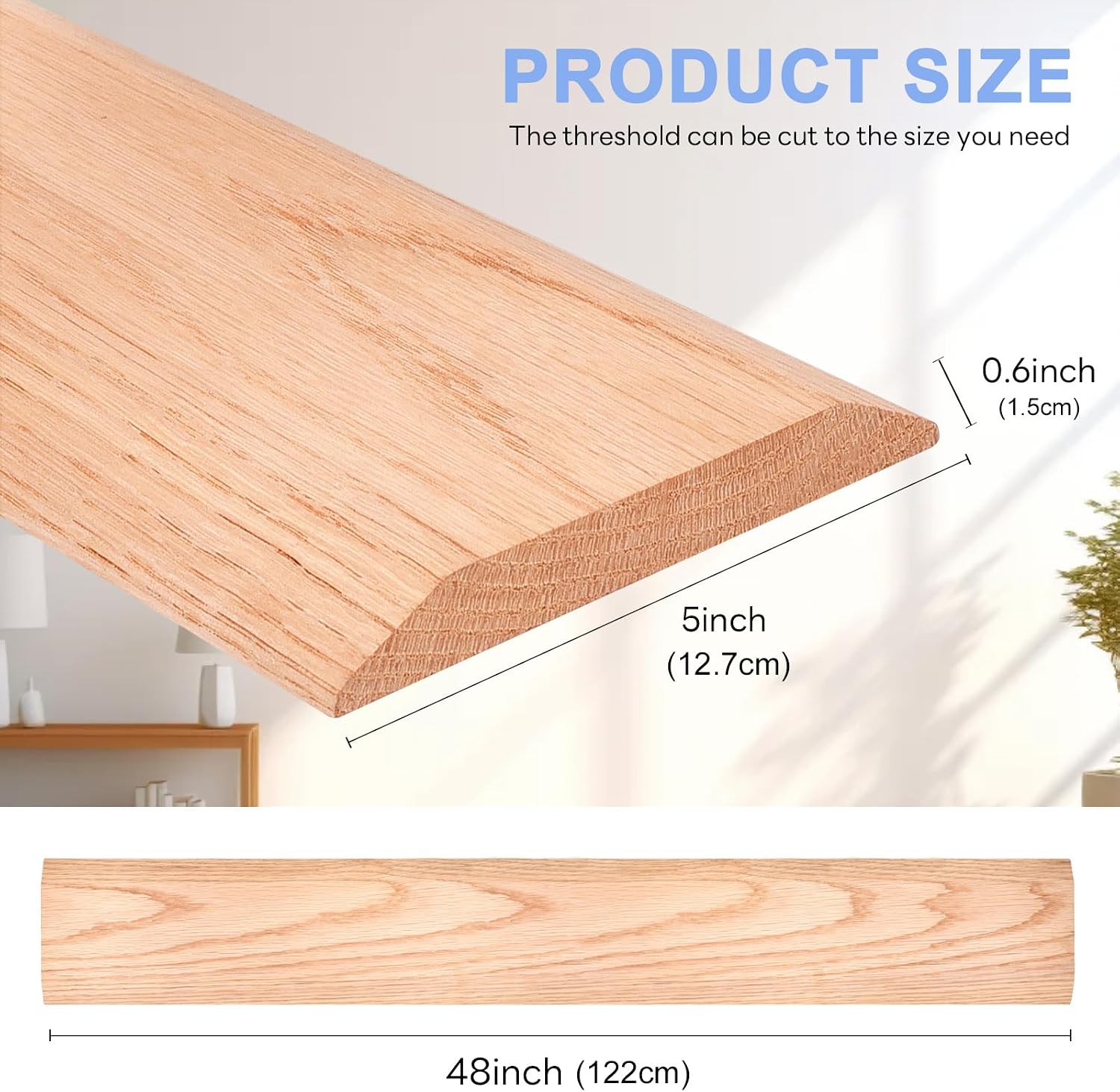 5" W 48" L Flat Profile Solid FAS1 Red Oak Floor Transition Strip, Wood Door Threshold for Carpet Tile Wood Vinyl Laminate Flooring (5/8" H,5" W, 36" L)