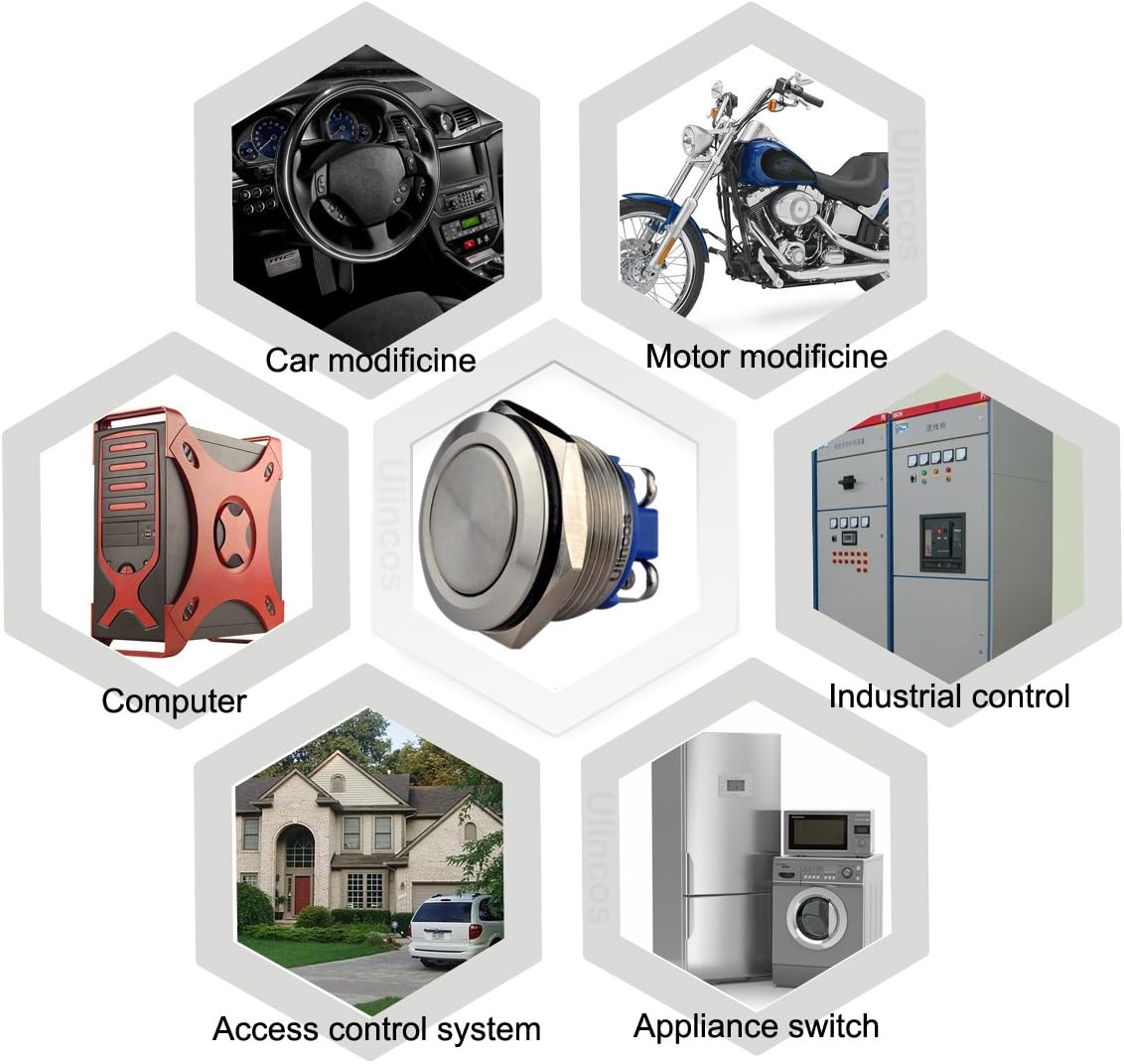 Limited Discount Ulincos Momentary Push Button Switch U19A1 1NO SPST Silver Stainless Steel Shell Suitable for 19mm 3/4 Mounting Hole