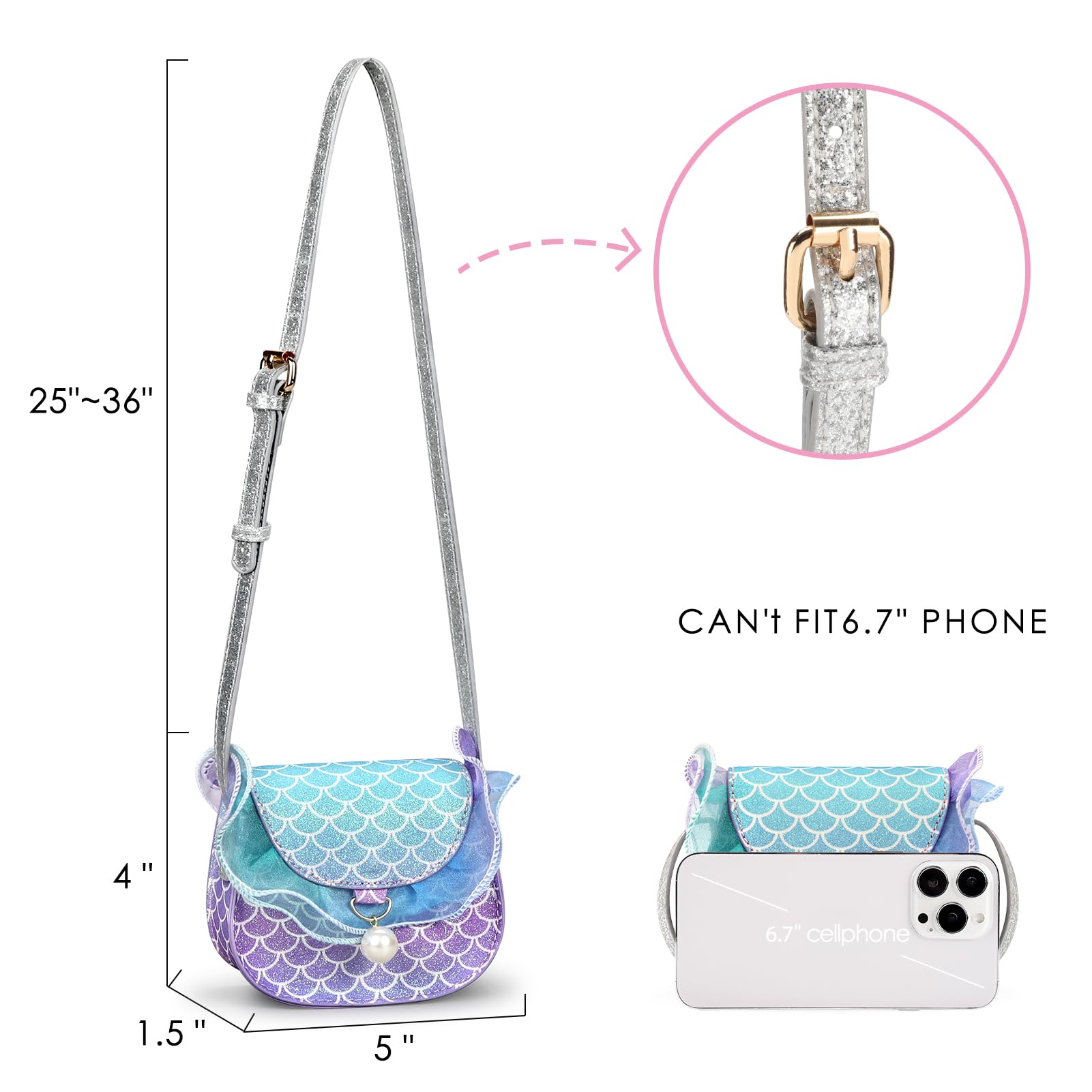 Bolso para niñas pequeñas, regalos para niñas de 3 a 8 años con joyas de vestir, accesorios de juego de simulación, juguetes de sirena para niñas de 4 a 5 años 3