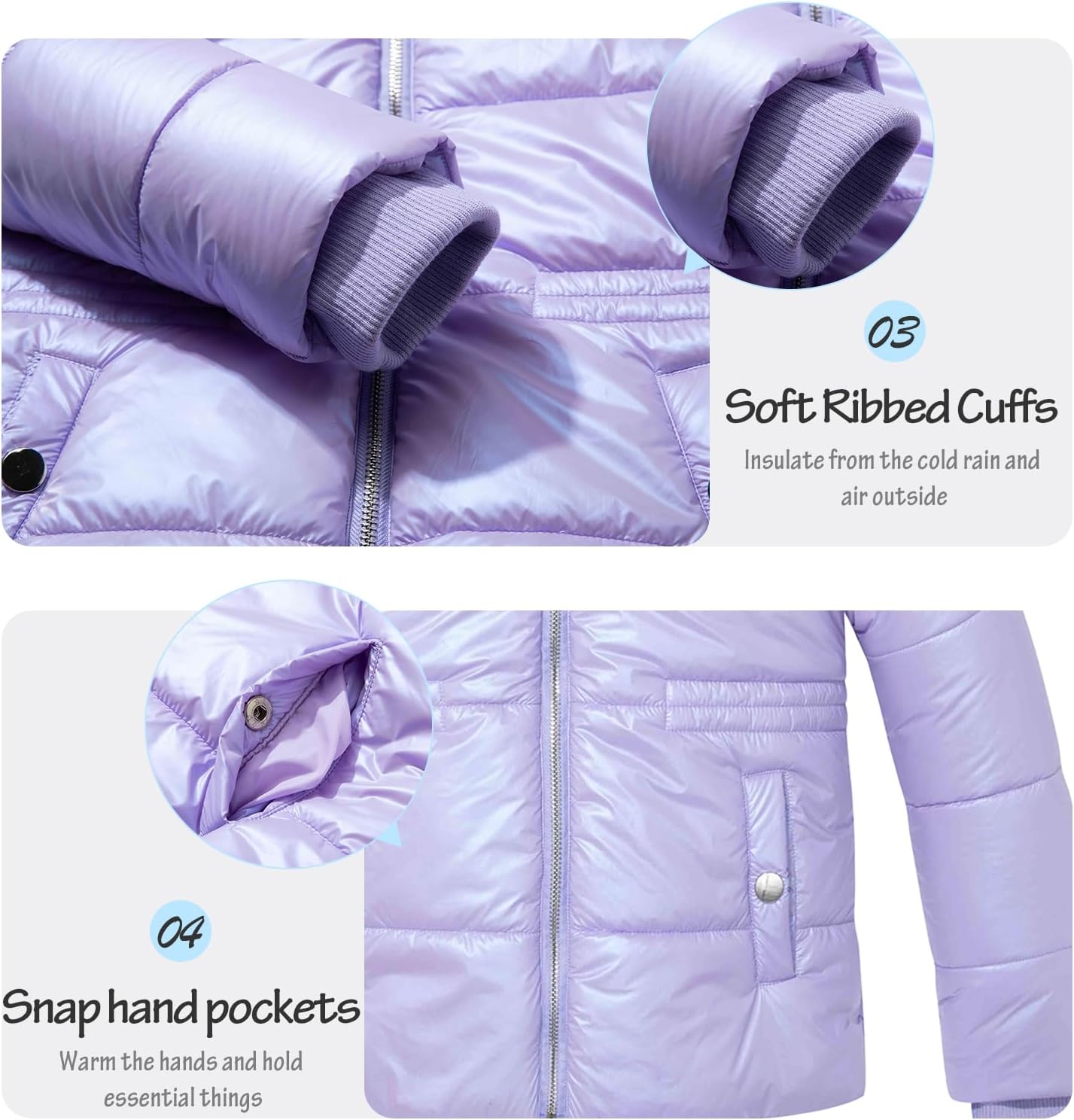 Garemcy Girl's Metallic Winter Coat Warm Puffer Jacket Insulated Shiny Down Coat with Detachable Hood with Fur - Image 6