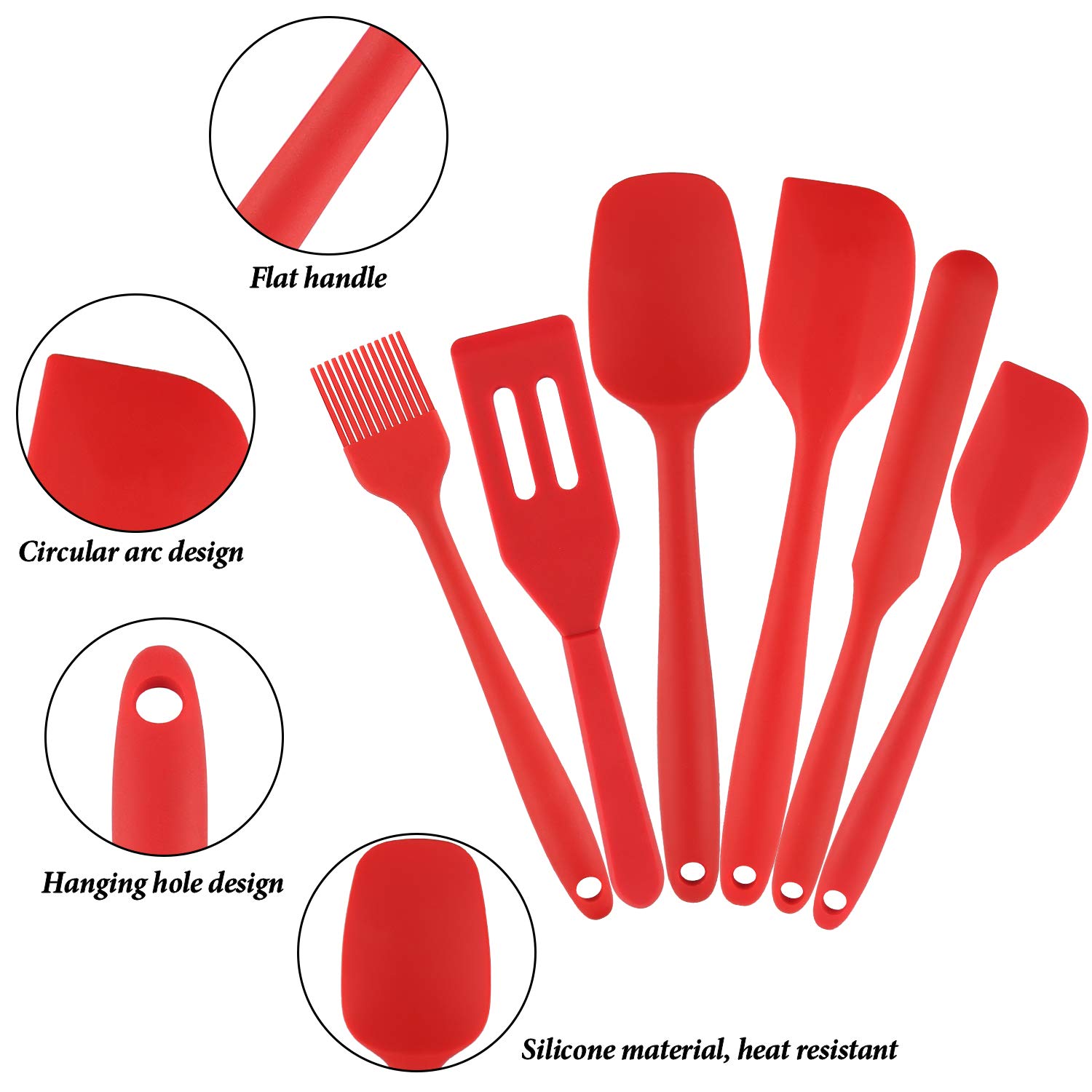 Spatule en Silicone，Spatule de Silicone de Cusine Kit，6 Ustensiles Antiadhésifs Résistants à La Chaleur Avec Noyau en Acier Inoxydable Résistant à La Corrosion Pour La Cuisson et Le Brassage (Rouge)
