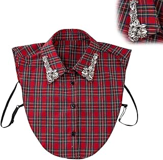 Red Christmas Plaid Rhinestone Detachable Collar, Rhinestone Fake Collar Faux Collar Women Detachable Fake Collar