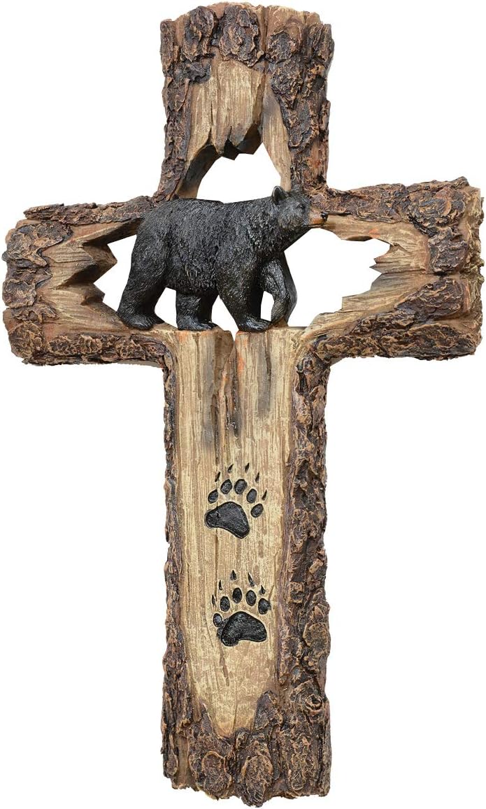 BLACK FOREST DECOR Bear Tracks Wall Cross, Wood, 9" W x 1 1/2" D x 13 3/4" H