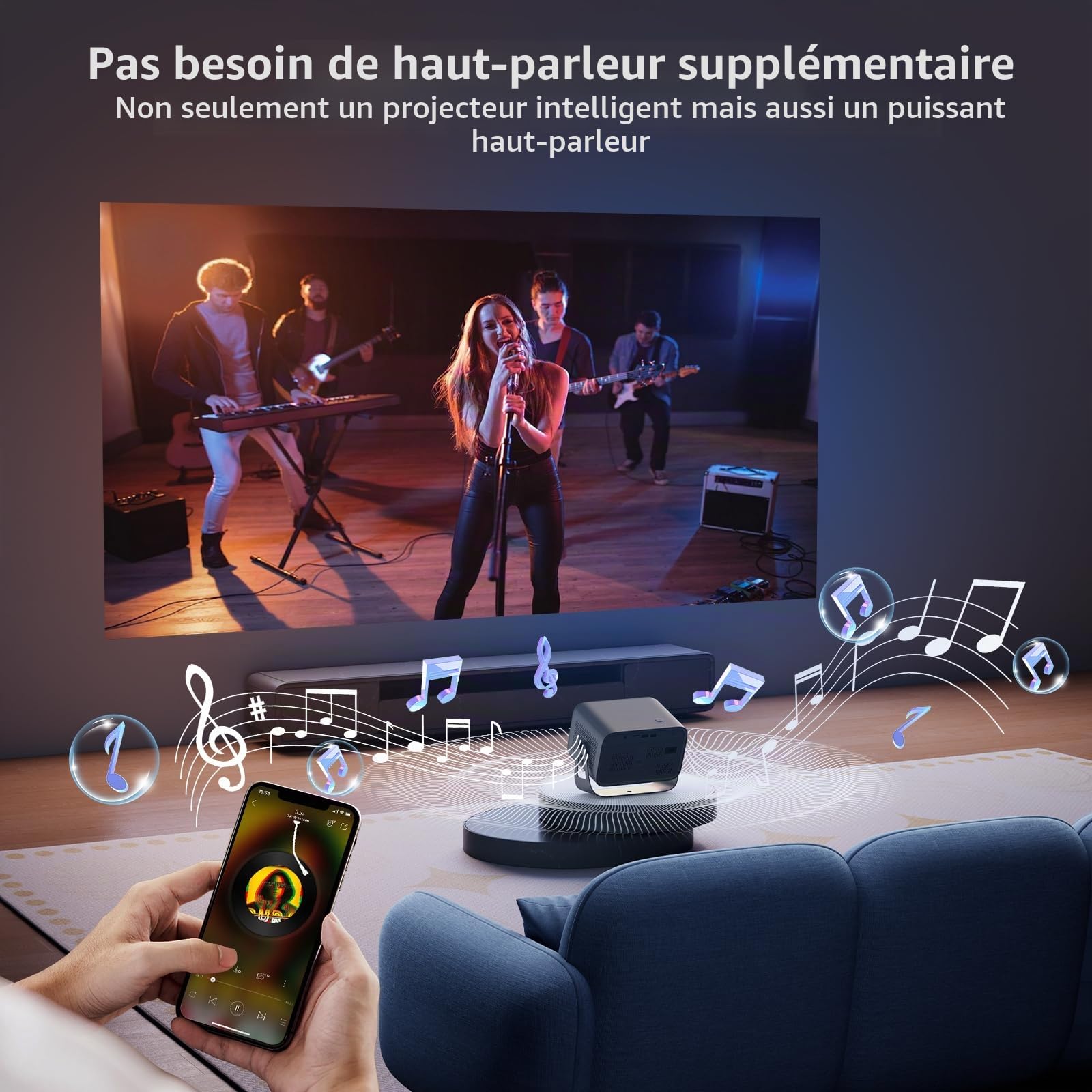 【Apps Intégrées】 Mini Projecteur avec Android OS, Auto Correction, Rétroprojecteur Home Cinéma Portable, Full HD 1080p (Full HD)