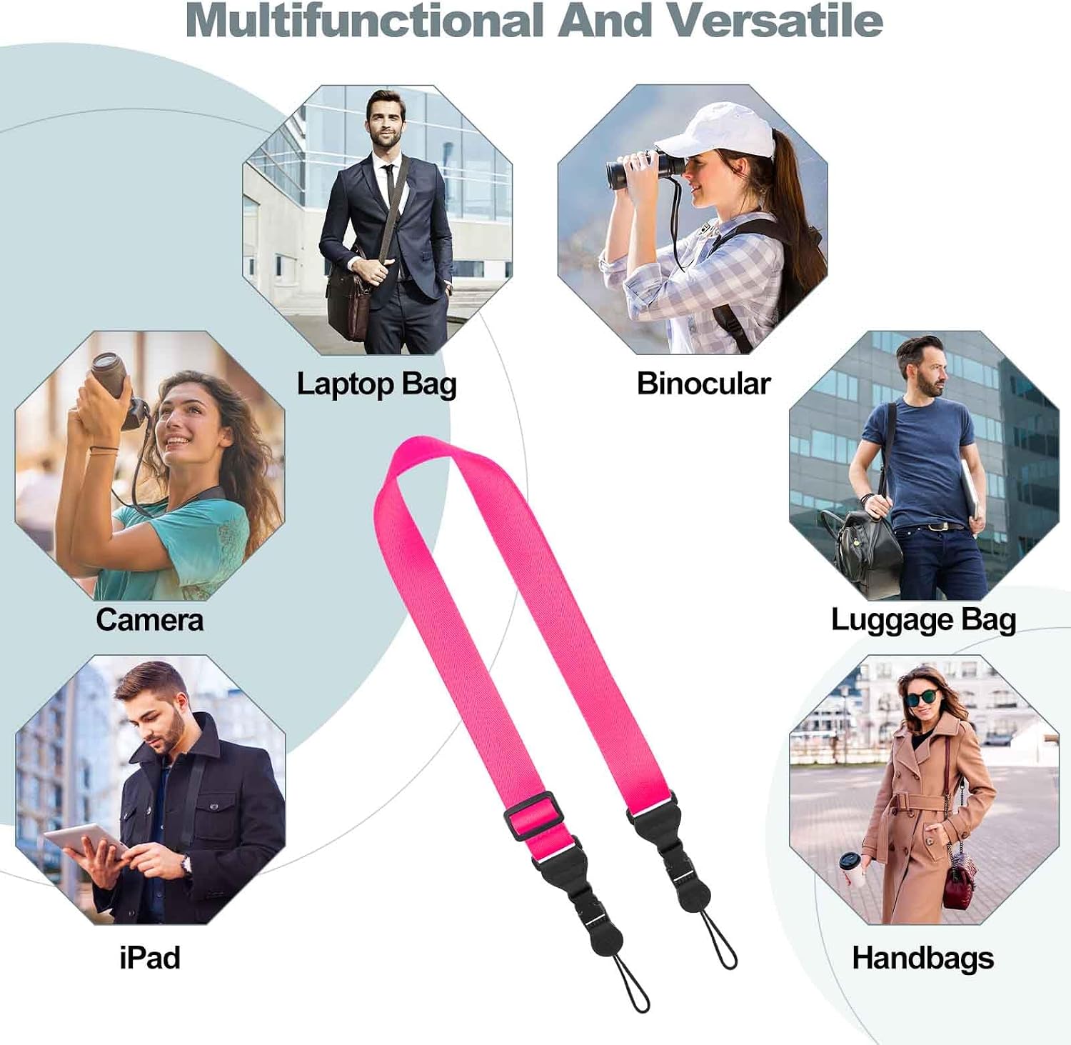 Adjustable Shoulder Strap, Comfortable Camera Strap, Neck Lanyard for iPad Tablet Case, Camera, Binocular, Luggage Bag (Pink Shoulder Strap)