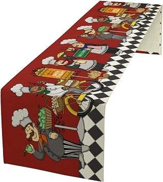 Retro Chef Table Runner,Farmhouse Burlap Table Runners for Party Wedding, Chef Decorations for TKitchen, Chef Kitchen Decor 13x36inch
