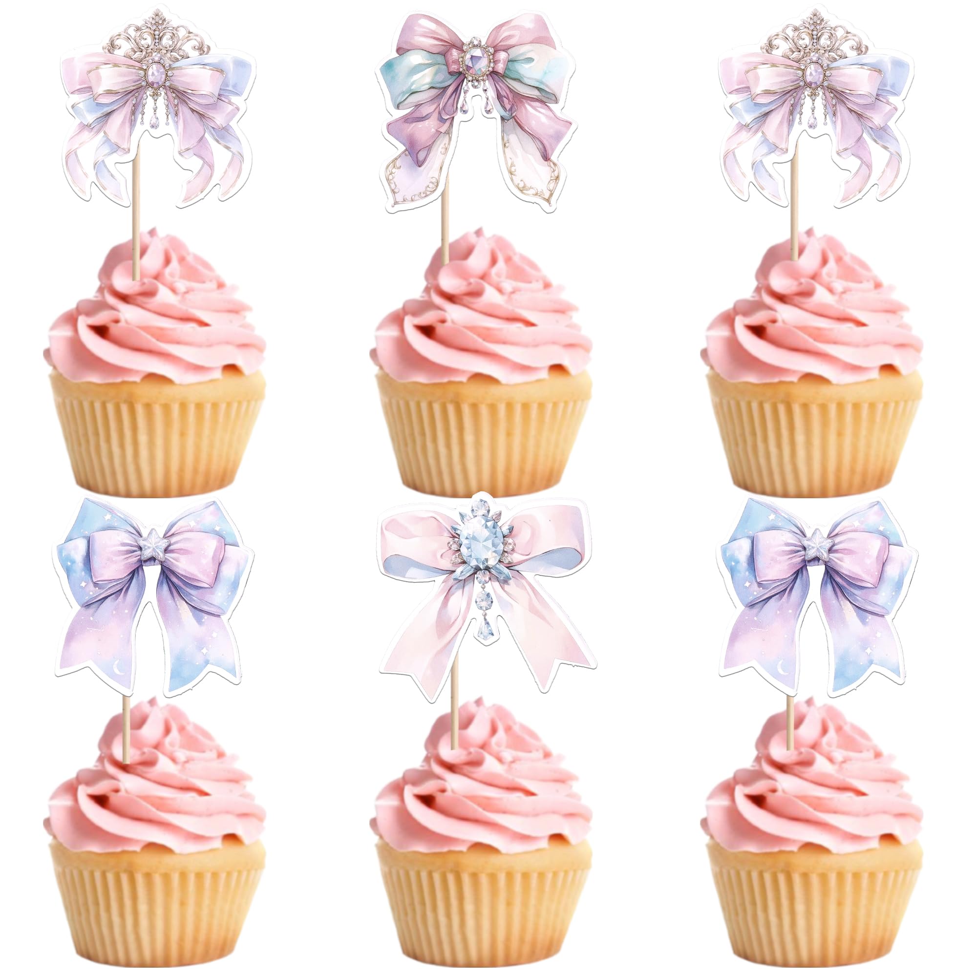 Xsstarmi 36 Pack Princess Bow Cupcake Toppers Crown Bowknot Cupcake Picks Princess Birthday Theme Cake Decorations for Bow Theme Princess Girl's Birthday Wedding Party Supplies โ image 1