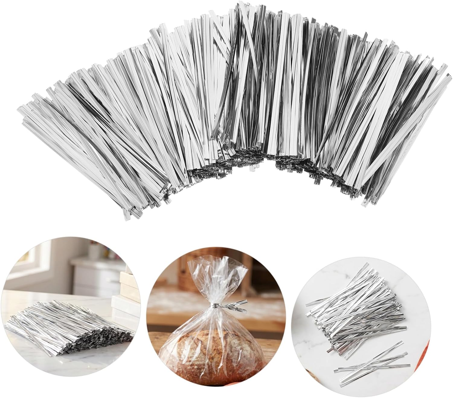 DOITOOL 1600pcs Silver Metal Twist Ties for Boxes, Multipurpose Decorative Wire Ties for Party Favors, Cake Presents, Snack Bags, and Home Storage, 10cm Sturdy Fasteners