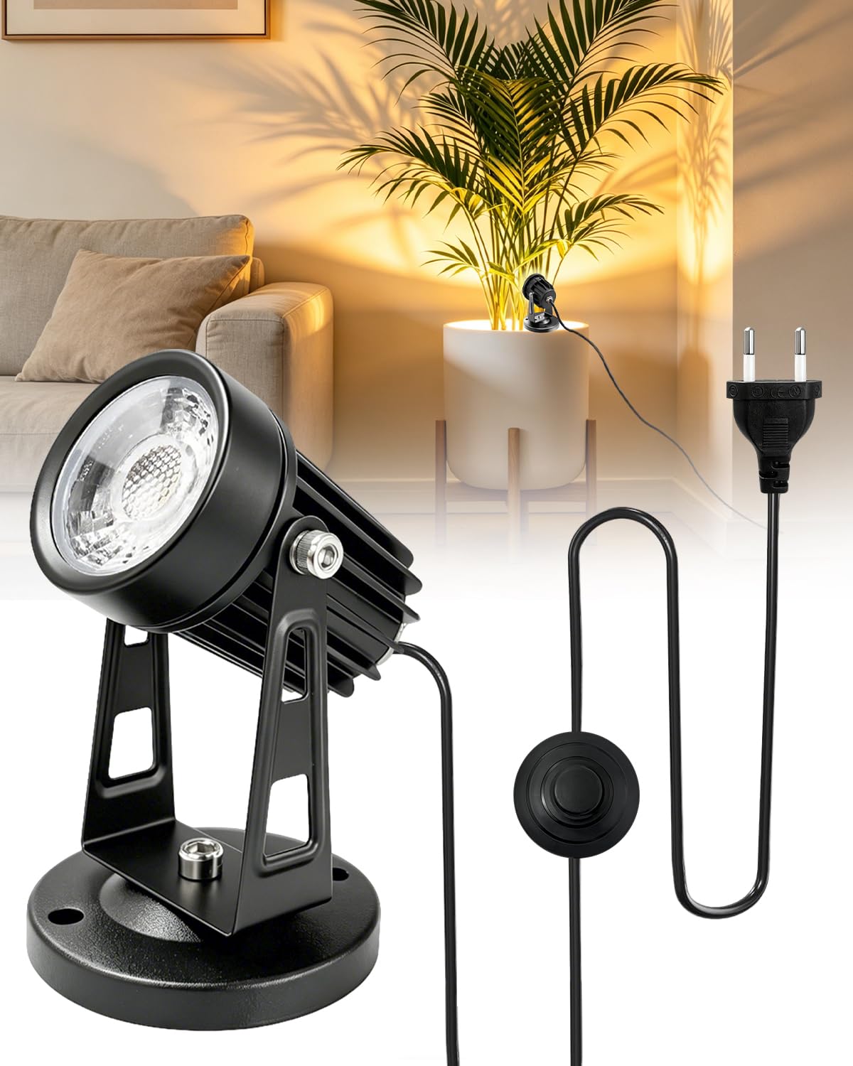 Lampa ścienna do wnętrz 5 W z przełącznikiem i gniazdkiem, zestaw 2 lamp LED do wnętrz i obrazów 3000 K/4000 K/5000 K do oświetlenia akcentującego lub dzieł sztuki