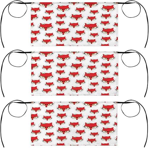Adorable Eyeglass Fox 3 Pack Server Aprons with 3 Pocket Waterproof Womens Half Waist Aprons for Cooking Dishwashing Kitchen Gardening Salon