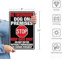 Vista 2 de GicnKeuz Letrero de No Trespasar Perro en las Instalaciones, 12"×8" Letreros de Cuidado con el Perro para Valla, No Entre Letrero de Aluminio