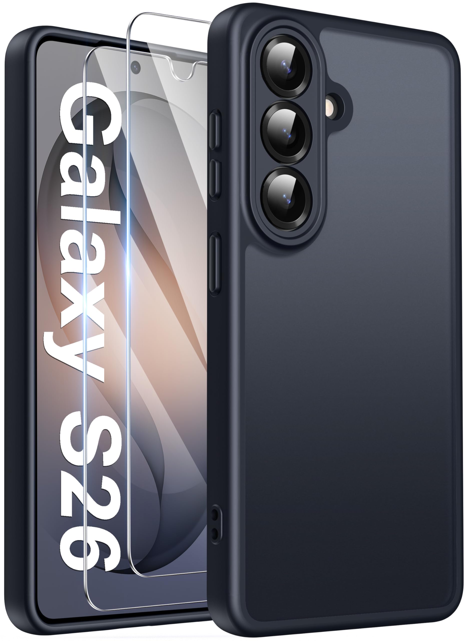 FLLAO Matt Handyhülle für Samsung Galaxy Hülle und 2 Schutzfolie, mit Kameraschutz [Militärnorm Schutz] urchscheinende PC Rückseite TPU Bumper Hülle für Samsung Galaxy