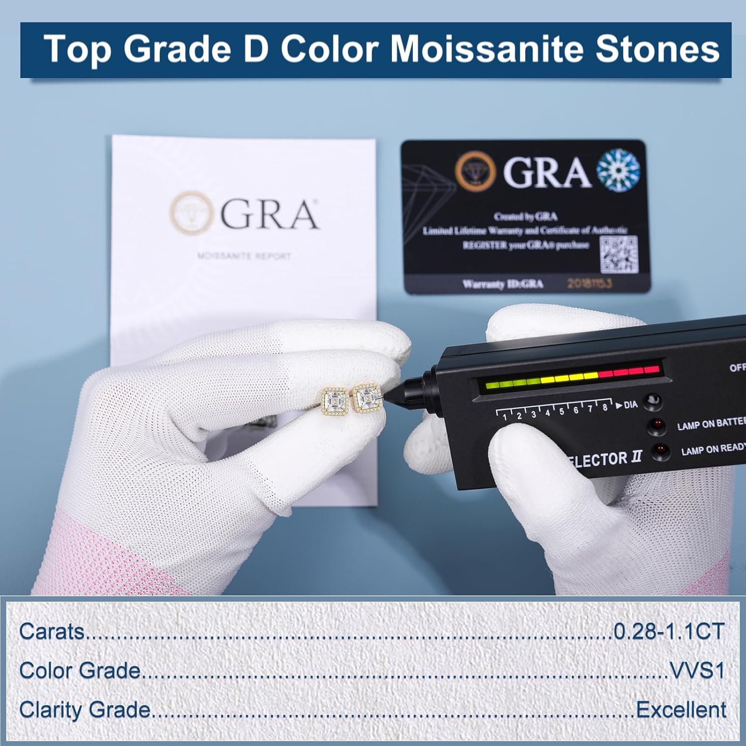 Gold Moissanite Earrings Asscher Stud 1 Carats Square Halo Moissanite Stud Earrings, D Color VVS1 Simulated Diamond 925 Sterling Silver Earrings For Women Men - Image 8