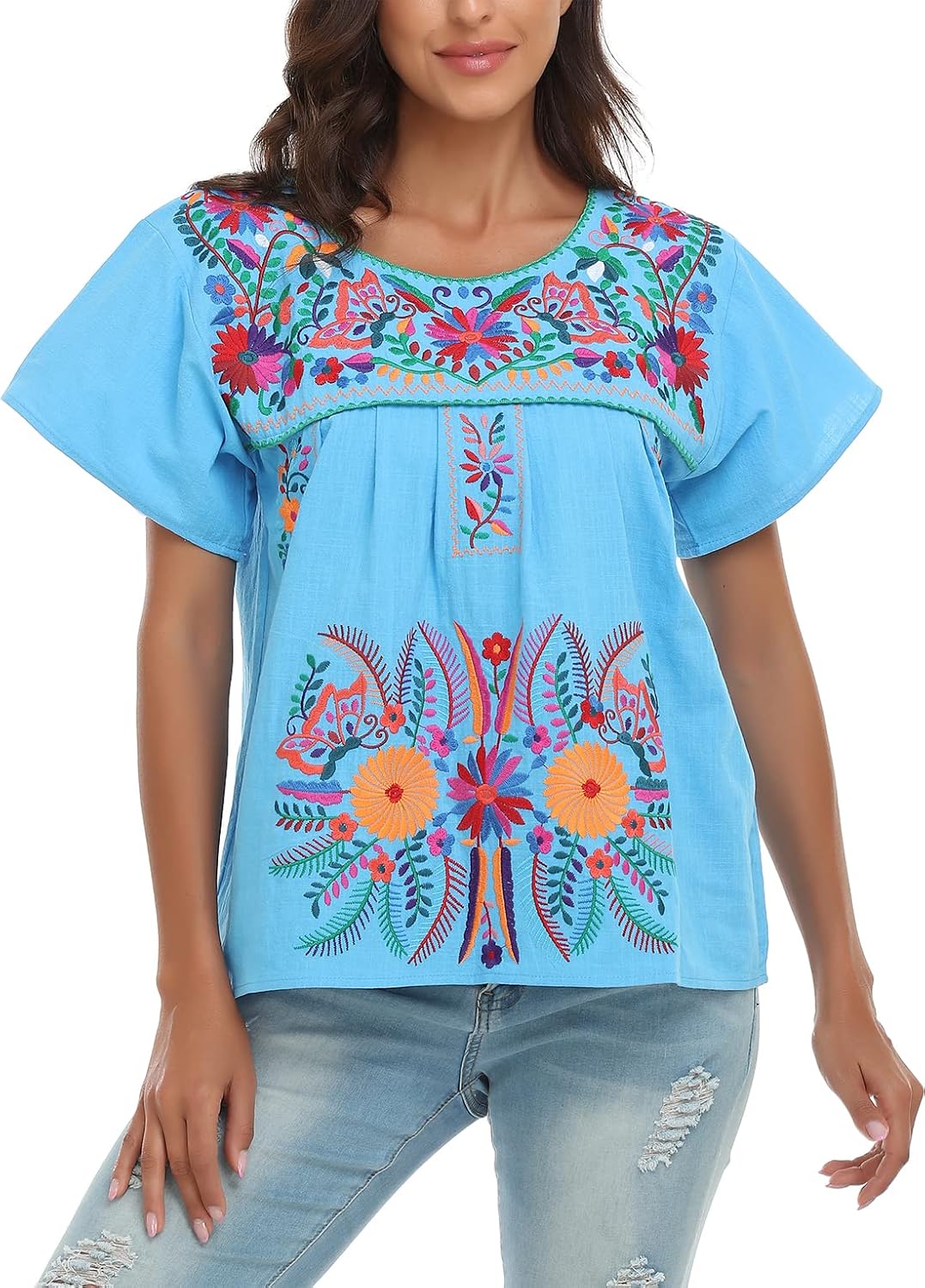 YZXDORWJ Women's Mexican Peasant Blouse Cotton Tops White Shirt - Image 5