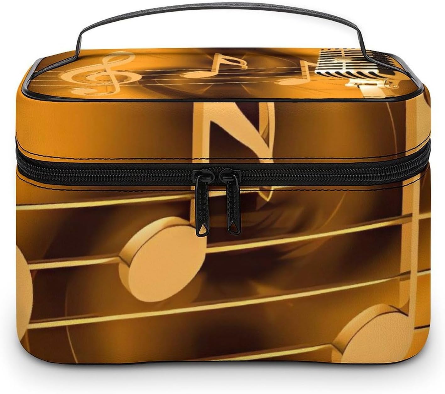 Microphone with Music Notes Makeup Bag,Portable Large Capacity Travel Cosmetic Bag Adjustable Lightweight Hand-held Makeup Box for Women Daily Use