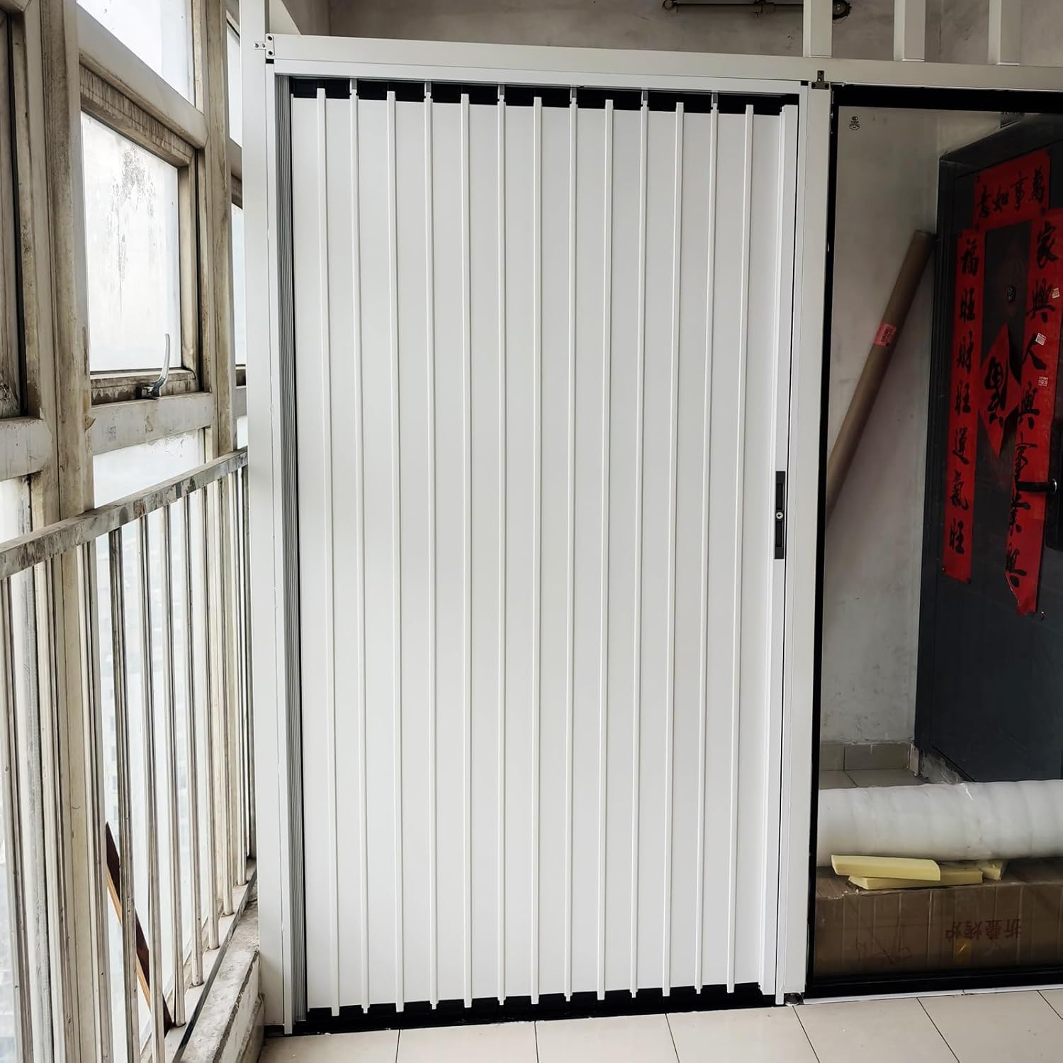 Accordion Door Commercial Custom Size, Lockable Folding Door Kitchen Partition Doors Sliding Door for Closet/Pantry, Retractable Shower Door with Aluminum Frame(60x240cm/23.6x94.4in)