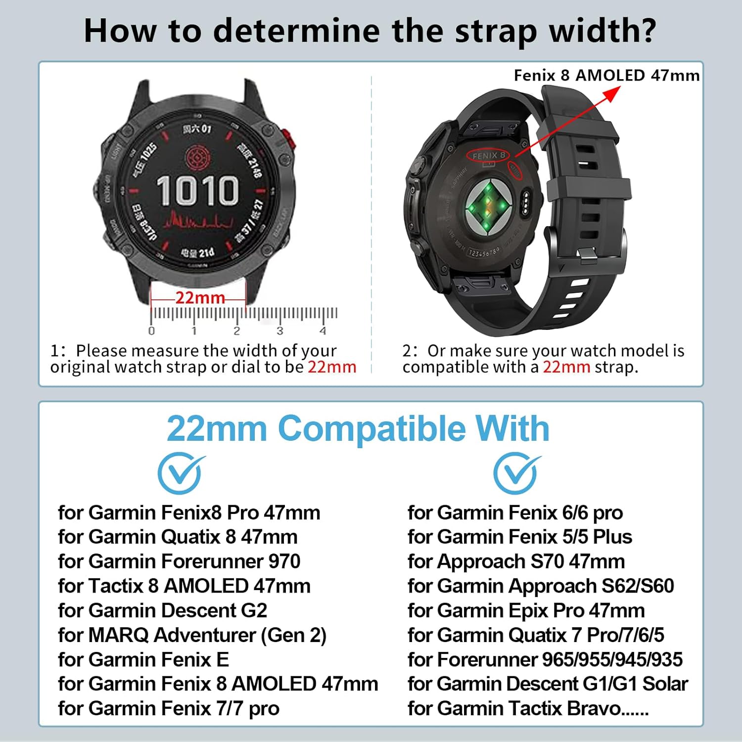 ZPJPPLX 22mm Quick-Fit Silicone Band Compatible with Garmin Fenix 8 Pro 47mm/E/7 Pro/7/6 Pro/6/5 Plus/5, Sport Replacement Straps For Approach S70/S62/Forerunner 970/965/955/quatix tactix 8 7 Pro 47mm - Image 2
