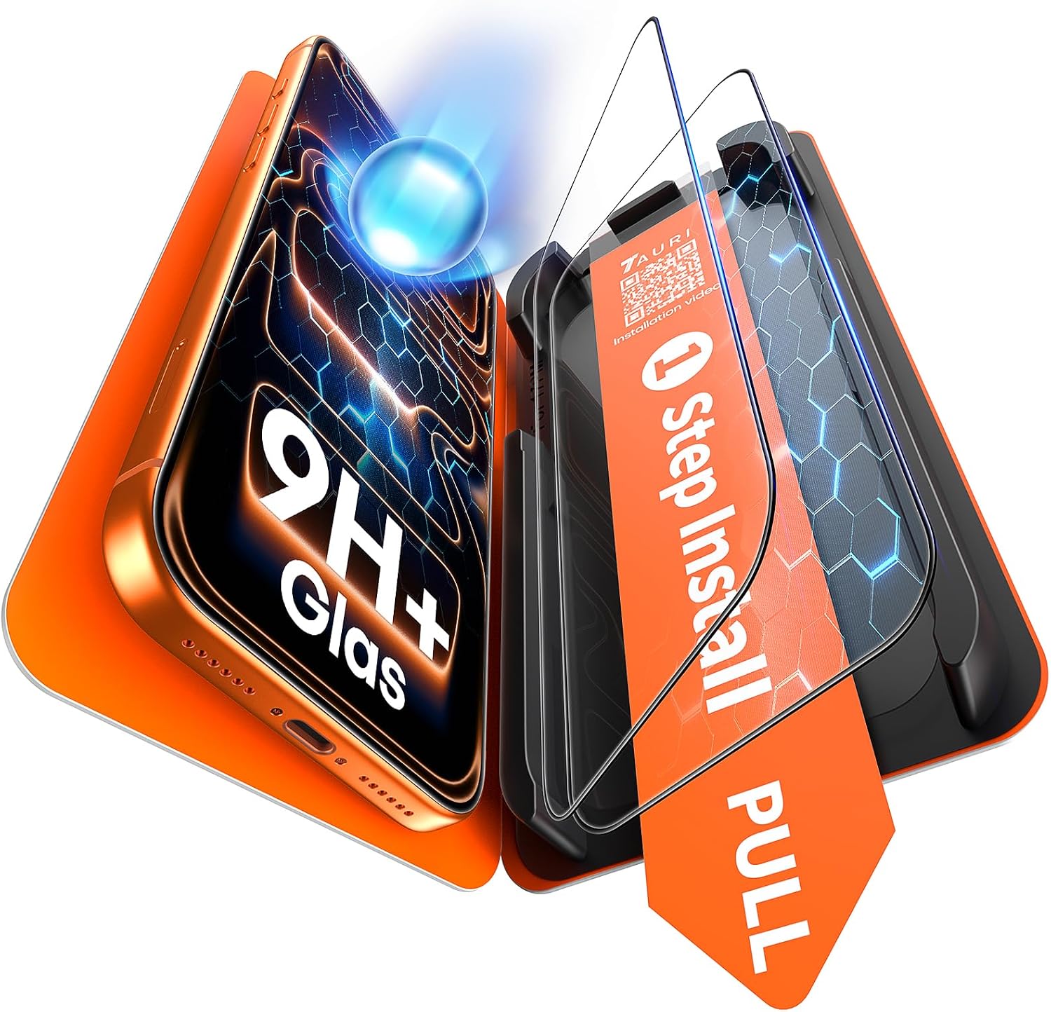 TAURI 2 Pack for iPhone 17 Pro Screen Protector, [1-Step Install] with Auto Dust-Removal, 9H+ Tempered Glass, Full Coverage Protection, Anti-scratch [Military-Grade Shatterproof] Bubble-Free