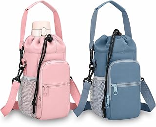 2 Pack Water Bottle Holder Bag with Strap for 30-40 Oz Bottles | Insulated Crossbody Water Bottle Bag with Phone Pocket - Water Bottle Carrier Sling Bag for Walking, Hiking, Travel, Gym