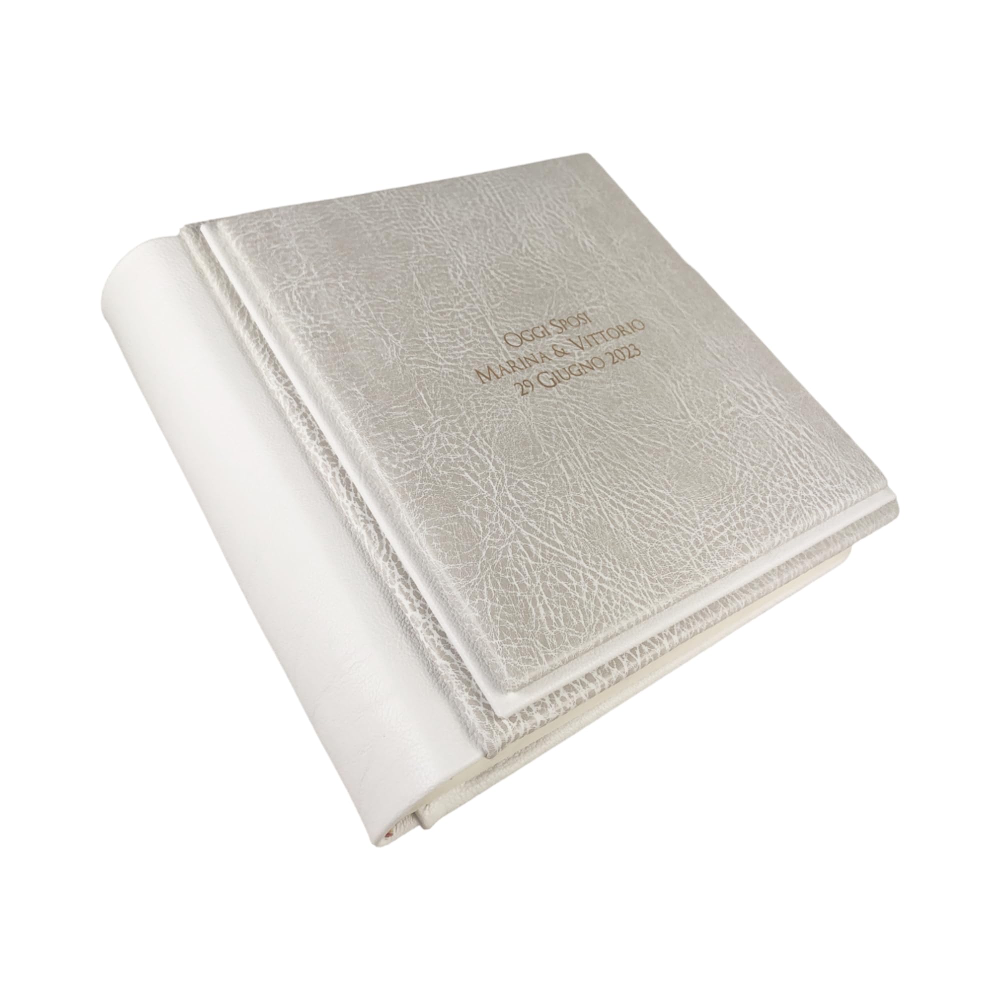 TriVin Art Album Fotografico in Similpelle Alta qualità, Personalizzabile con Incisione. Ideale per Matrimonio, Anniversario, Qualsiasi Evento (Bianco Polar-Bianco)