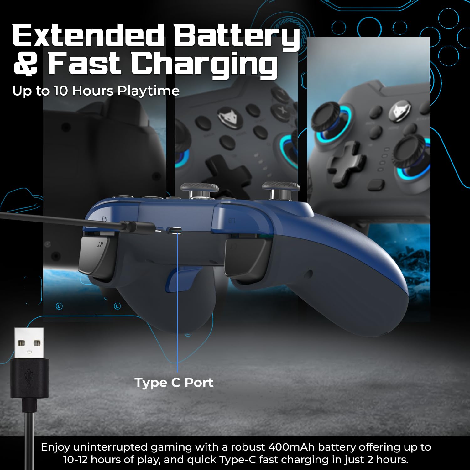 EvoFox Elite X2 Controller showing Type-C charging port