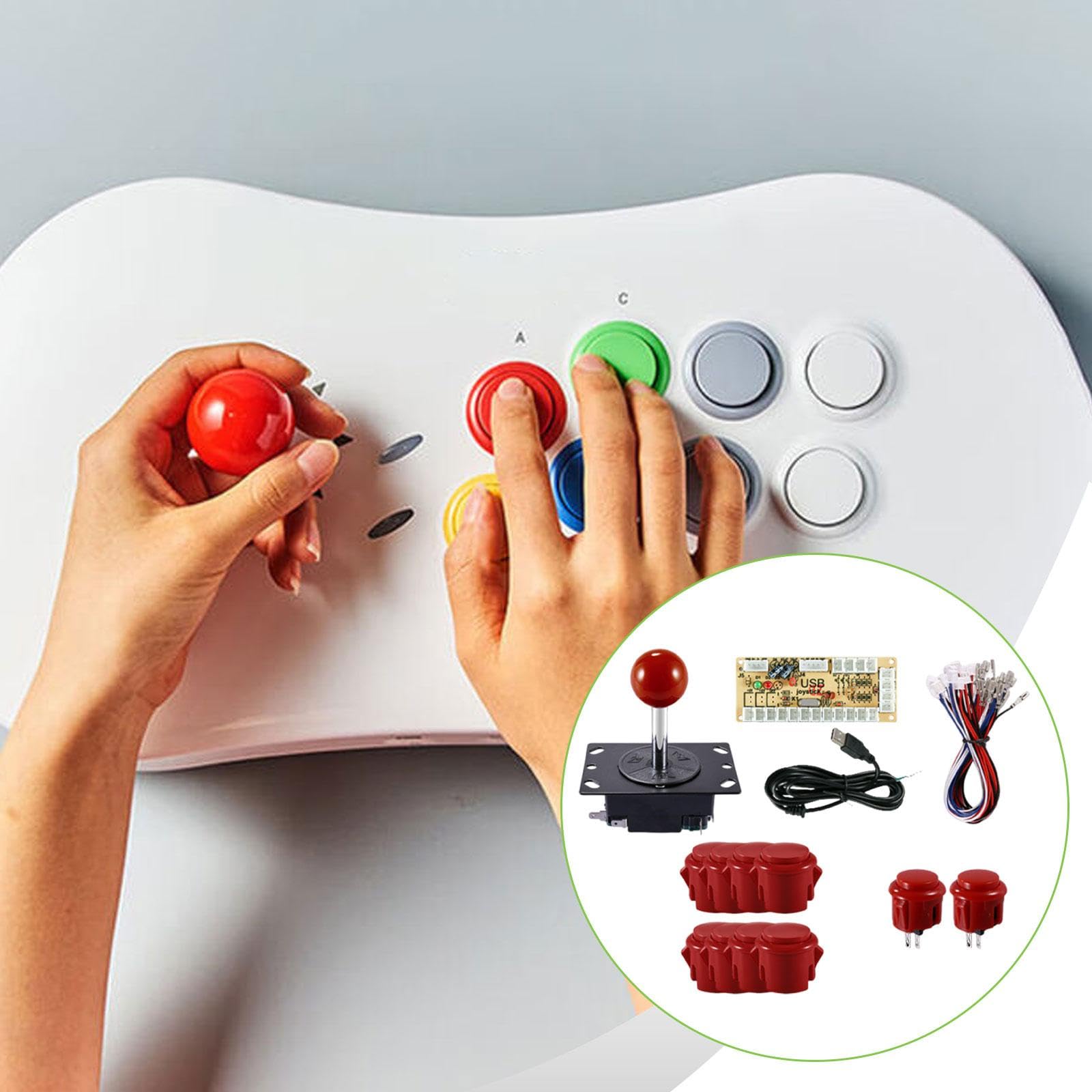 Arcade Joystick Kit Giocatore USB Manopola Pulsanti a Scatto Pc Accessori Materiale Pp Hardware Montaggio Rapido Adatto per Retro Gaming, Rosso