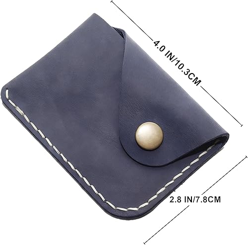 Miniatura 20 de Cartera organizadora de tarjetas de bolsillo frontal cosida a mano minimalista de cuero genuino para tarjetas, billetera con tarjetero pequeño, Negro