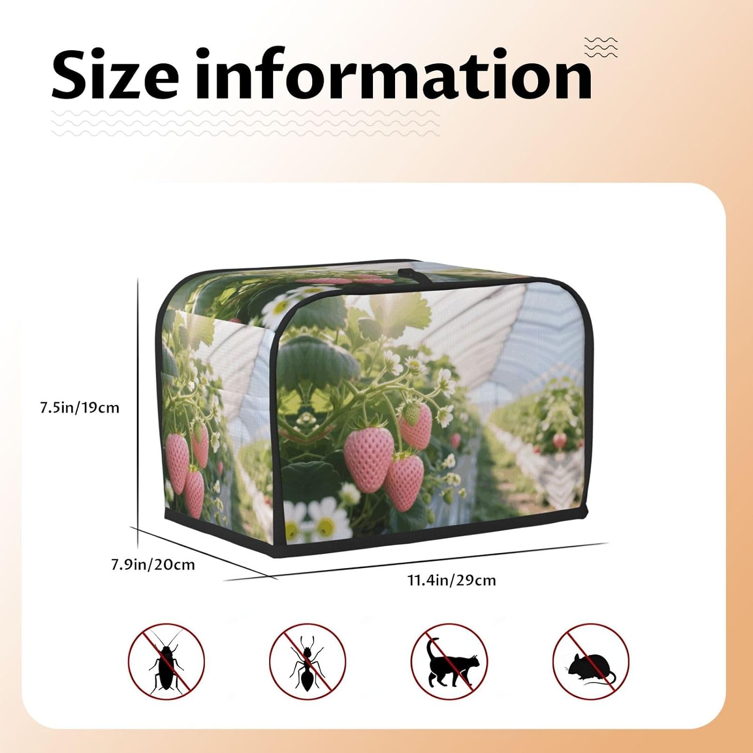Pink Strawberry Toaster Cover 2 Slice, Waterproof Bread Machine Covers with Pockets Universal Size Kitchen Small Appliance Cover with Handle, Dust and Fingerprint Protection