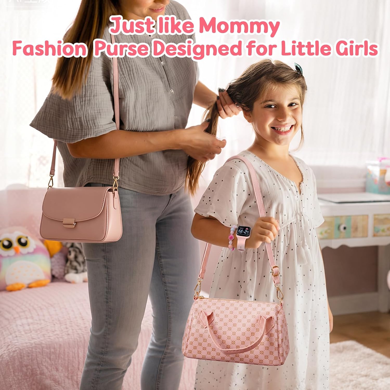 Play Purse for Little Girls, Toddler Purse with Pretend Makeup Kit | Interactive Camera, Phone, Watch, Wallet And Makeup Accessories for Dress-up Pretend play, Birthday Gifts for Girls Ages 3-6
