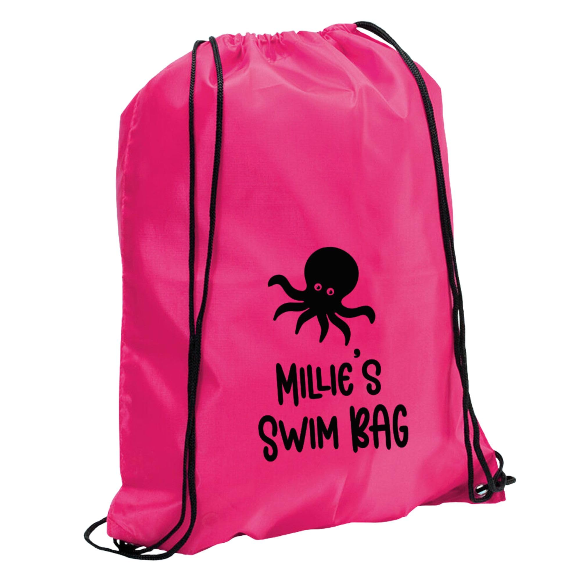 Ebuygb Unisex Kids Fuschia Personalised Swim Bag, Kids Aquatic Drawstring Bag, Swimming Bag For Girls Boys, Dolphin Turtle Shark Starfish Whale Bag (Fuschia)