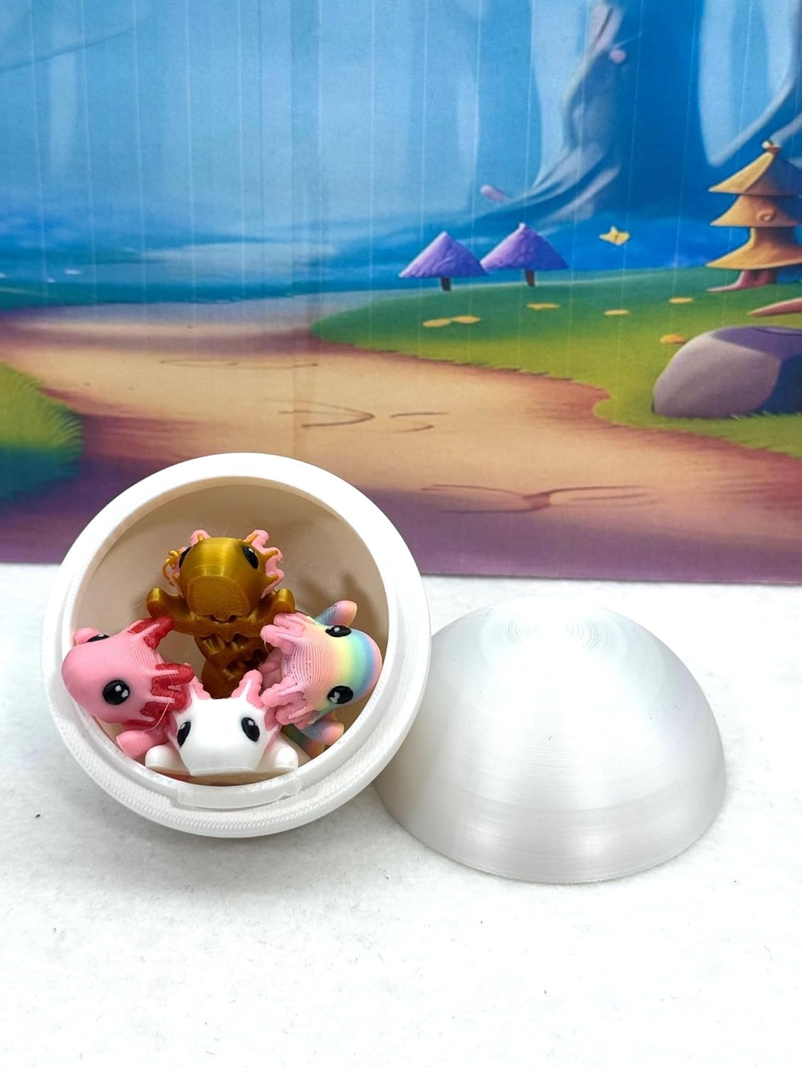 4pcs 3D Printed Articulated Mini Axolotl with Egg, Fidget Mini Axolotl Fidget Toy, Executive Desk Toy, Home Decor MA001