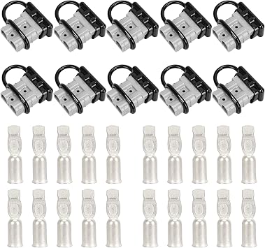 10PCS 8 Gauge 50Amp Battery Quick Disconnect,12v-36v Batteries Quick Connect/Disconnect Plug Kit,Jumper Cable Plug Connectors for Recovery Winch, Forklift,Towing SystemsGray with Cover